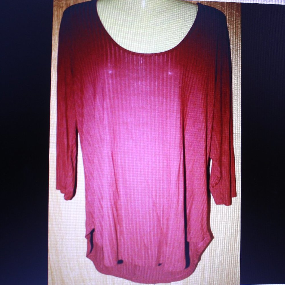 Ambiance Women's Maroon Top Cross Strap Back Sz 1X Long Sleeve
